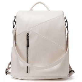 molshine Anti-Theft Vegan Leather Backpack Fashion Casual Bag Travel Daypack Shoulder Backpack Handbags for Men and Women HB041, beige