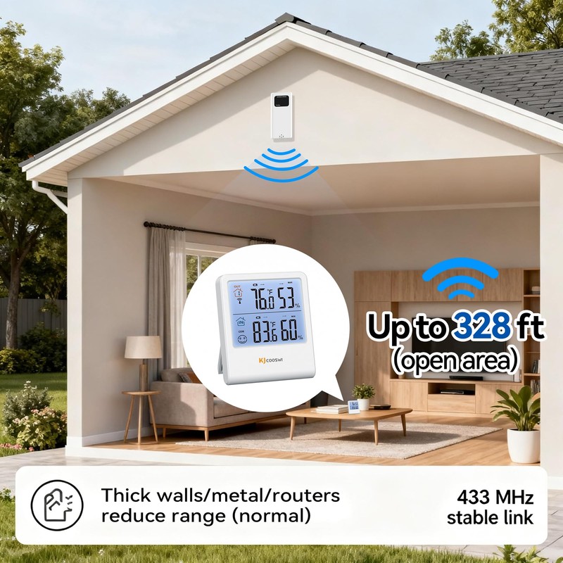 Indoor Outdoor Thermometer Hygrometer, Wireless Digital Temperature & Humidity Monitor