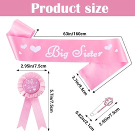 Heclia 3Pcs Big Sister Gift Big Sister Pink Accessory Set Sparkling Girl Accessories Including Cute Shoulder Strap Badge Crown Brooch for Baby Shower Party Announcement Party Props Decorations
