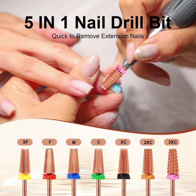 5 in 1 Nail Drill Bit, Tungsten Carbide Multi-Function Bit