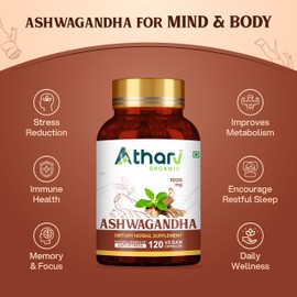 ATHARV ORGANIC Ashwagandha Supplement1000 mg, Veggie Capsules Organic Ashwagandha Root Extract, Non-GMO, Gluten Free (120 Capsule)
