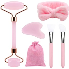MAEXUS Jade Gua Sha Stone Set, Face Roller, Face Massager for Eye Puffiness, Jade Roller Skin Care Tools, Gua Sha Set, Massage Roller for Radiant Skin