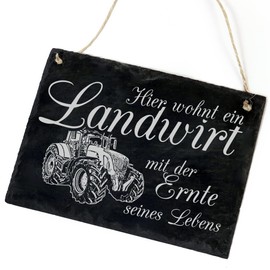 Landwirt Door Sign Made of Slate – Hier wohnt ein Landwirt mit der Ernte seinen Leben – 22 x 16 cm Sign Door Signs Tractor Agriculture Farmer Tractor Decorative Front Door Sign Engraving