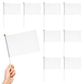 EXCEART Tabletop Flags, Hand Crank Flags, Cheering Flags, Mini Hand Held Flags with Plastic Sticks, Sports Games, World Cup, Physical Education, Sports Festival, International Exchange, Car, Garden, Interior Decoration, Pack of 24, White, 5.5 x 8.3 x 12.
