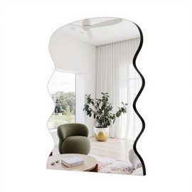 Gumcoly 20"x28" Black Wavy Bathroom Mirror for Wall,Rectangle Scalloped Vanity Metal Framed Mirror Decorative for Bedroom Washroom Living Room Entryway Hanging