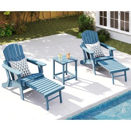 Oversized Wooden Folding Adirondack Chair with Ottoman, Pre-Assembled Backrest and Seat Board, Lounge Chair for Outdoor Patio Garden Lawn Backyard Firepit Deck Pool Beach