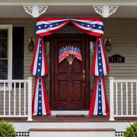 Mindsoft 11 Pcs 4th of July Door Decoration Set -1 Large 20 ft Memorial Day American Flag Bunting with Star Patriotic 250th Anniversary Red Blue White Stripe 10 Triangle Flags for Independence Outdoor