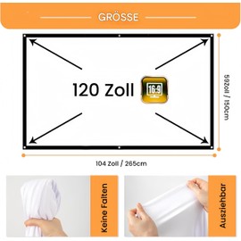 Screen Projector Thickened and Anti-Wrinkle Portable Projector Screen, 16:9 HD Foldable Projector Screens for Home Cinema, Office and Camping (120 Inches)