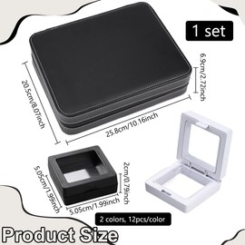 BENECREAT 24 Pcs 2x0.8 Inch Square Floating Display Case with Leather Storage Box, 2 Color Film Case for Gem, Loose Diamond Box Diamond Containers for Collectibles Storage