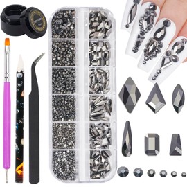 Nail Art Rhinestones Mineral Gray Flat Back Rhinestones for Makeup Nail Gems Nail Crystals Diamonds Jewelry Rhinestones for Face and Nail Design DIY Crafts Decoration