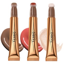 Liquid Contour Beauty Wall, Face Highlighter and Bronze Stick Attached with Pillow Applicator, Shimmer Long Lasting Silky Cream Face Highlighter Bronze Makeup Stick (#3 Pieces (01-03-04))