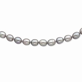 Solid 14k Yellow Gold White Gold 8 8.5mm Grey Freshwater Cultured Pearl Necklace Chain 18"