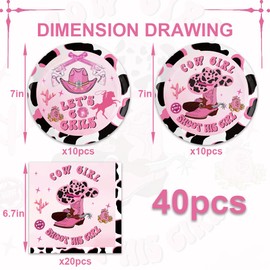 40Pcs Western Cowgirl Birthday Party Decorations Wild West Theme Pink Cowgirl Rodeo Supplies Lets Go Girls Theme Plates and Napkins for Baby Shower Fire Camping Party,Suitable for 20 Guests