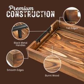 Natural Bamboo Serving Trays Modern Decorative Otman Trays with Metal Handles - Perfect for Living Room, Bedroom, Entryway & Kitchen