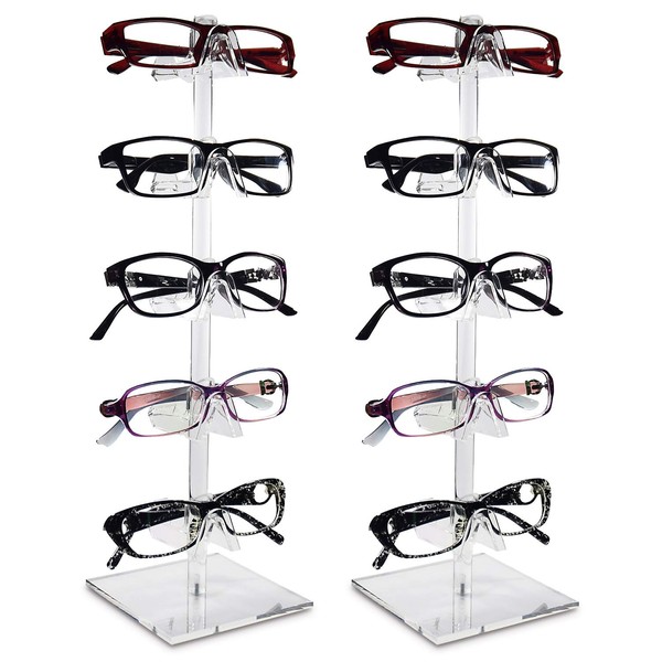 MOOCA 2 Piece Set Acrylic Eyeglasses Frame Riser Display Stand Sunglasses Rack Sunglasses Rack Holder Acrylic Eyewear Display, 5 Frames for Each Holder