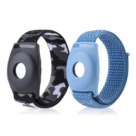 Niboow [Pack of 2 Wristbands for AirTag, with Scratch-Resistant Shockproof Case Protective Cover, Nylon Soft Breathable Watch Straps for Airtag GPS Tracker Positioning for Children (Black + Blue),