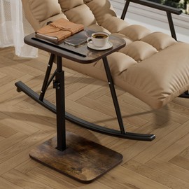 TV Tray Side Table for Couch - 360° Swivel Adjustable Height Rotating Sofa Table C Table End Table Laptop Desk with Phone & Tablet Slot, Perfect for Eating Working Reading, Fits Small Spaces