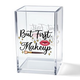 Vgrti But First, Makeup Acrylic Makeup Brush Organizer Holder, Make Up Artist Desk Acrylic Brushes Storage, Christmas Birthday Gifts Women Mom Aunt Sister Boss Lady Make Up Artist