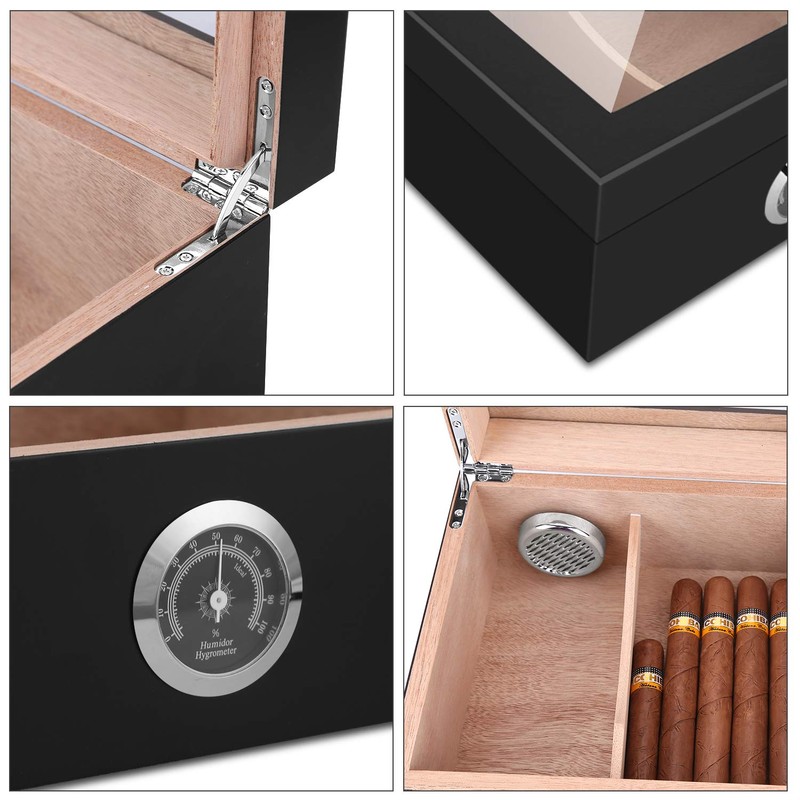 Cigar Humidor, Spanish Cedar Wood Cigar Desktop Box, Glass Top