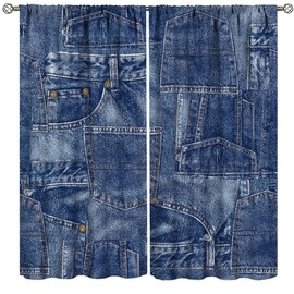 ZhiRain Jeans Pocket Fashion Background Curtains Denim Blue Indigo Grunge Textured Pockets Pattern Curtain with Rod Pocket for Bedroom Living Room Drapes Window Treatments 2 Panels 42x45 Inch