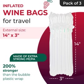 IDL Packaging Inflated Wine Bags for Travel, Pack of 3 - Reusable Air Column Bags for up to 750 ml Bottles - Wine Bottle Protector for Packing, Travel and Shipping - Glass Cushioning