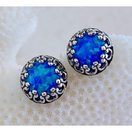 Blue Opal Stud Earrings Sterling Silver, Hypoallergenic, Elegantly Gift Boxed for Christmas, Valentines Day, Women, Her, Mom, Mothers Day, Birthdays, Brides, Weddings, Graduation, Anniversary, October Birthday