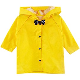 Age 2-10 Years Kids Hooded Button Down Long Jacket Bow Rainwear Lightweight Raincoat (Yellow, Age5-6years)