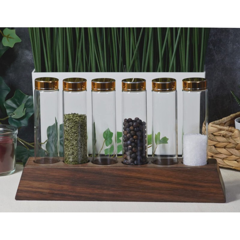 gouveo Rustic Oak Spice Rack with 6 Jars, 100 ml