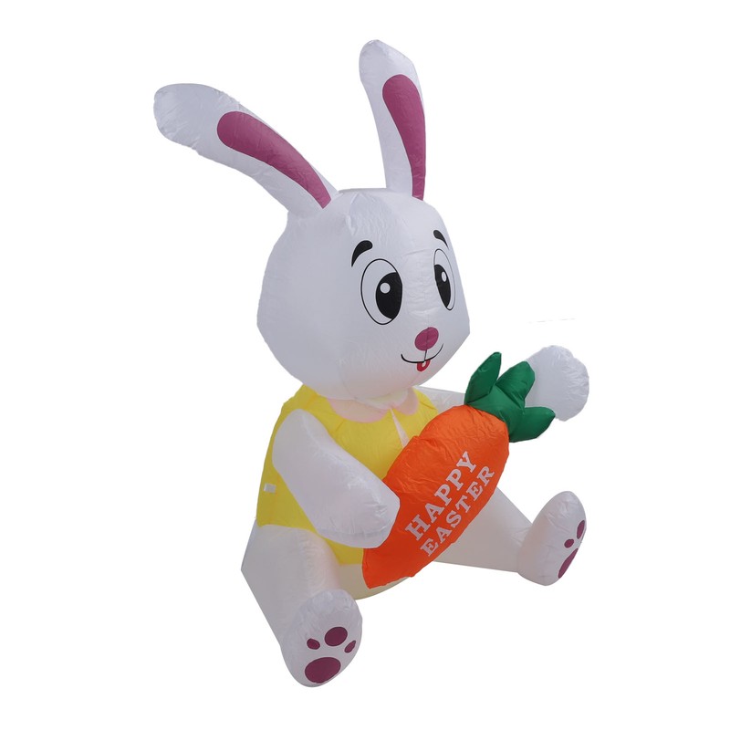 59.8in Inflatable Happy Easter Bunny Decoration Inflatable Rabbit Sitting Holding