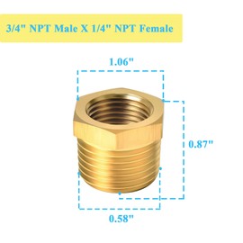 I Little Bamboo 6 PCS Brass Reducer Hex Bushing Threaded Pipe Fitting 3/4" NPT Male x 1/4" NPT Heavy Duty Brass Fitting Pipe Hose Tube Adapter Convert