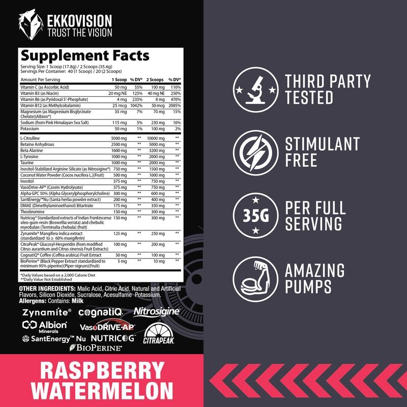 NEW FLAVOR Ekkovison NON-Stim Preworkout - Satori - Raspberry Watermelon