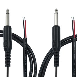 Jiozermi 2 Pcs 6ft Replacement 6.35mm Male Plug to Bare Wire Open End TS 2 Pole Mono Audio Cable, 1/4" 6.35mm TS Male Jack Cables Connector Adapter for Speaker Headphone Microphone Cable Repair