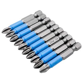 PH2 Impact Bits, 10 x PH2 50MM 1/4" Hex Shank Anti Slip Electric Screwdriver Bits in Compact Storage Box for Tough Fastening Applications