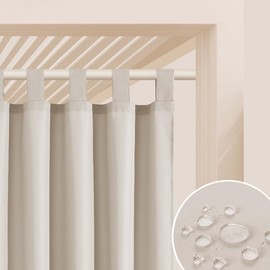 ROOM99 Garden Line Outdoor Curtain with Loops, 155 x 220 cm, Width x Height Outdoor Curtain, Weatherproof, Waterproof Privacy Screen, Sun Protection Curtains, Garden, Windproof, Light Beige, Pack of 1