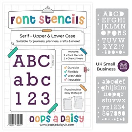 Font Stencil Template (Serif Font) - Set of 2 - Upper and Lower Case Alphabet) - Reusable - Perfect for Dotted Journal Bullet Planner, Scrapbook, Paper Craft, Card Making (Typewriter Lettering)