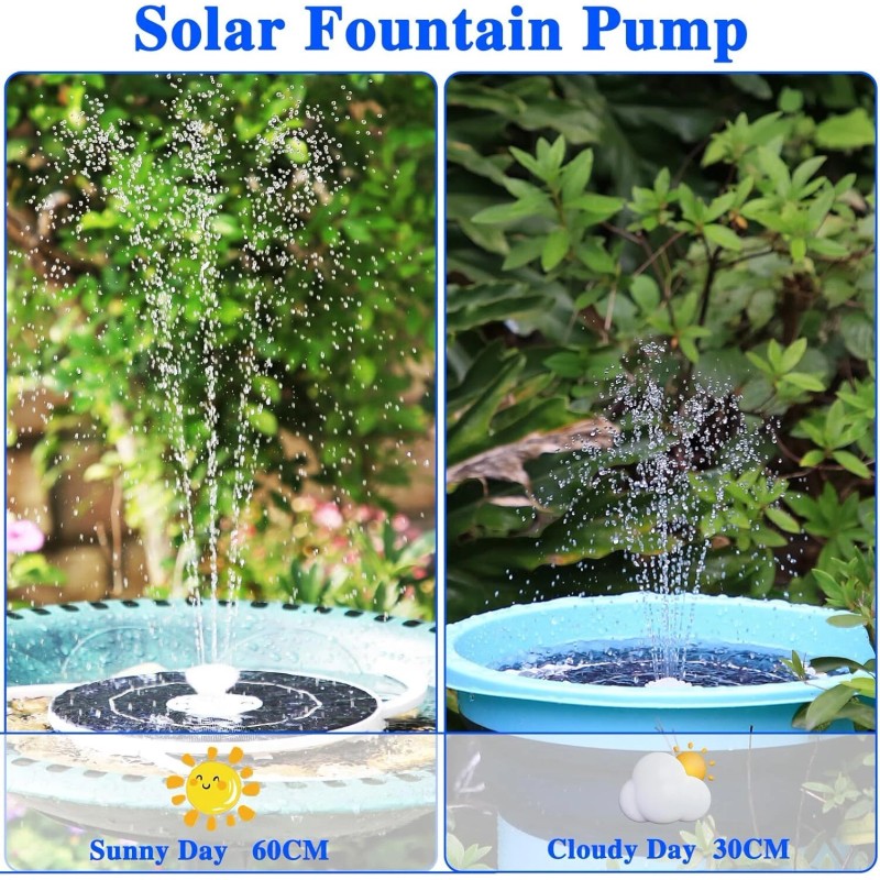 AISITIN 6.5W Solar Fountain Pump with Colorful LED Lights 3000mAh