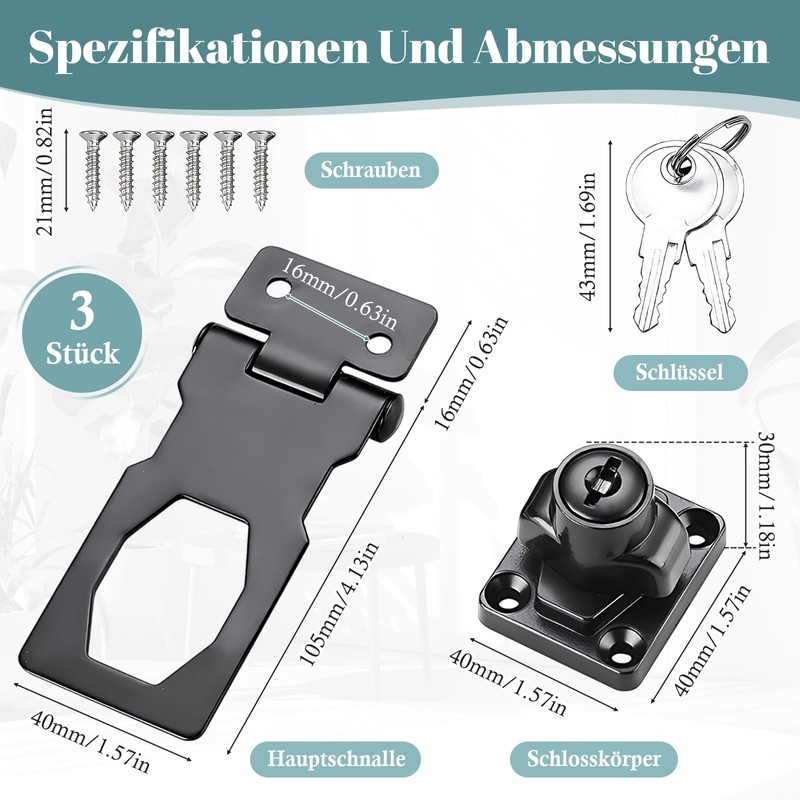 3 Lockable Security Locks, 4.76 Inch Zinc Alloy Door Bolt