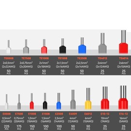 Pack of 1200 Wire End Ferrules Kit, 0.5.16 mm² Insulated Wire End Ferrules Assortment, Twin Wire End Ferrules and Single-Line Ferrules Set, Cable End Ferrules Set, with Practical Assortment Box