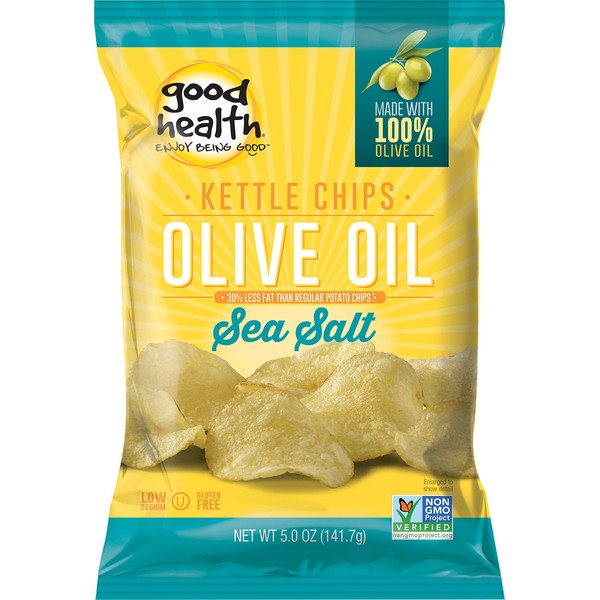 Good Health Kettle Style Potato Chips, Olive Oil & Sea Salt, 5 oz. Bag, 12 Pack – Gluten Free, Crunchy Chips Cooked in 100% Olive Oil, Great for Lunches or Snacking on the Go
