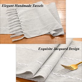 Wracra Cotton Linen Table Runner Farmhouse Style Grey Table Runner 150cm with Hand-tassels for Party, Dining Room Decorations Dessert Table Decor(Light Grey, 150cm)