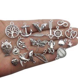 Youdiyla Wholesale Bulk Lots 100Pcs Tibetan Silver Charms Pendant Fitting for DIY Necklace Bracelet Earrings Jewellery Making Accessories WM097
