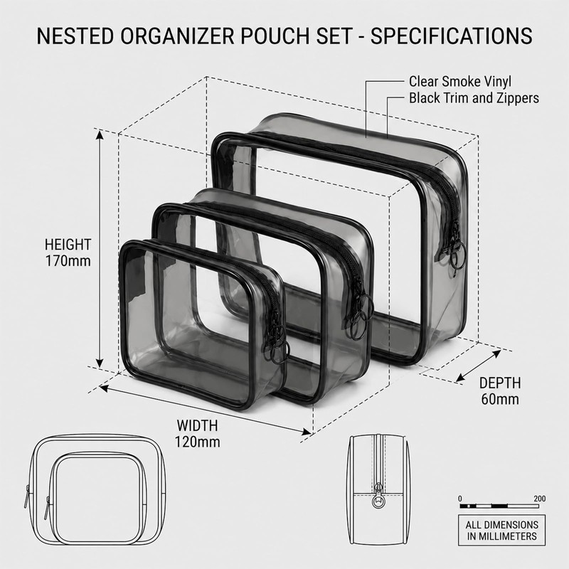 4pcs Beauty Case Trasparente Borsa da Viaggio per Cosmetici Impermeabili