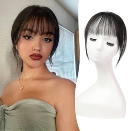 purshine Clip in Bangs, 100% Human Hair Bangs Wispy Bangs Hair Pieces, 3 Secure Clips in Full Fringe French Bangs Natural Thick Volume Fake Bangs for Women Girls (Natrual Black)