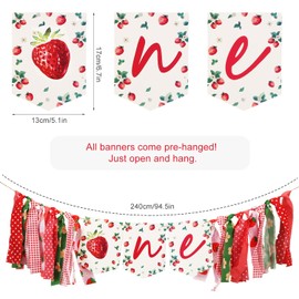 1st Birthday High Chair Banner, Strawberry Highchair Banner Birthday Photo Backdrop Wall Hangings for Kids One Birthday Party Strawberry Party Decorations