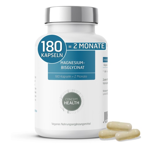 CONCEPT HEALTH Magnesium Bisglycinate 180 Capsules, Chelated Magnesium in 2