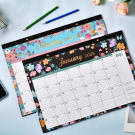 Desk Calendar 2024-2024 Desk Calendar, 12 Monthly Desk/Wall Calendar 2-in-1, Jan. 2024 - Dec. 2024, 16.8" x 12", Desk Calendar with Thick Paper + Corner Protectors + Large Ruled Blocks - Floral