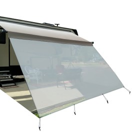 leaveshade RV Awning Sun Shade Screen 8' X 12' 3'' (Fit for 13' Awning)- Mesh Sunshade Block Patio Front UV Glare Motorhome Camping Trailer Awning Shadescreen Sunscreen - 3 Year Warranty (Gray)