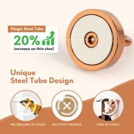 Neosmuk Magnetic Hooks, 120lb Extra Strong Magnet with Hook for Fridge,Heavy Duty Cruise Hook for Ceiling,Small Magnetic Holder for Van, Tool(Bronze, Pack of 4)