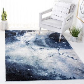 SAFAVIEH Galaxy Collection Accent Rug - 2'7" x 5', Blue & Ivory, Abstract Design, Non-Shedding & Easy Care, Ideal for High Traffic Areas in Entryway, Living Room, Bedroom (GAL109M)