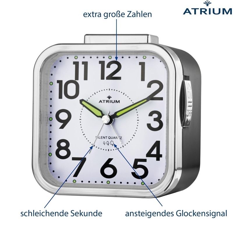 Atrium Seniorenwecker extra deutlich Analog Quarz ohne Ticken große Zahlen